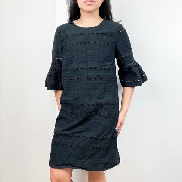 J.Crew Size 2 Mini Shift Dress Eyelet Flare
Sleeve Embroidered Black - Picture 1 of 14